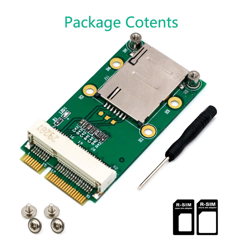 Mini PCI-E Adapter with SIM Card Slot for 3G/4G,WWAN LTE,GPS Card (Self-Elastic SIM Card Holder) Self-elastic SIM card holder