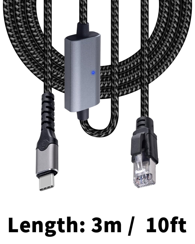Duttek Gigabit USB C to Ethernet Cable 10FT, RJ45 to USB C Cord Up to1000/ 100/10Mbps Ethernet LAN Network Cable Thunderbolt 3/4 Compatible, for MacBook Pro, iPhone 15 Series, Laptop, PC