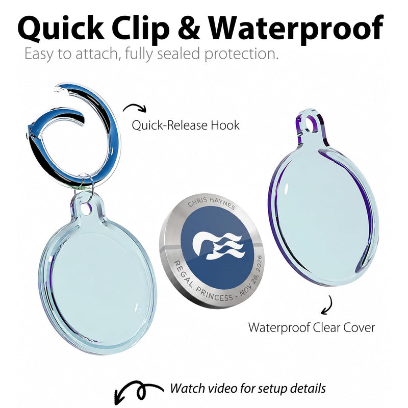 2 Pack Princess Medallion Holder Lanyard, Waterproof Keychain Case Princess Cruise Essentials, Fits 2025 2026 Medallion (Clear-Blue&White) Clear-Blue/White