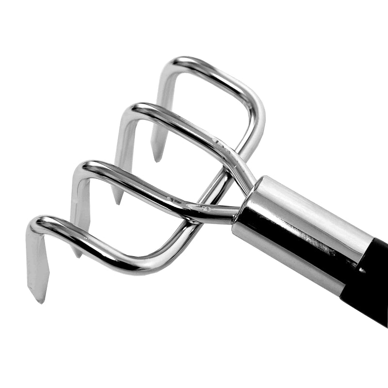 Japanese Garden Rake Cultivator Long Handle 19" Heavy Duty Japanese Steel 4 Claw Wood Handle, Made in Japan, Hand Cultivator Tool for Digging, Weeding, Cultivating, Silver