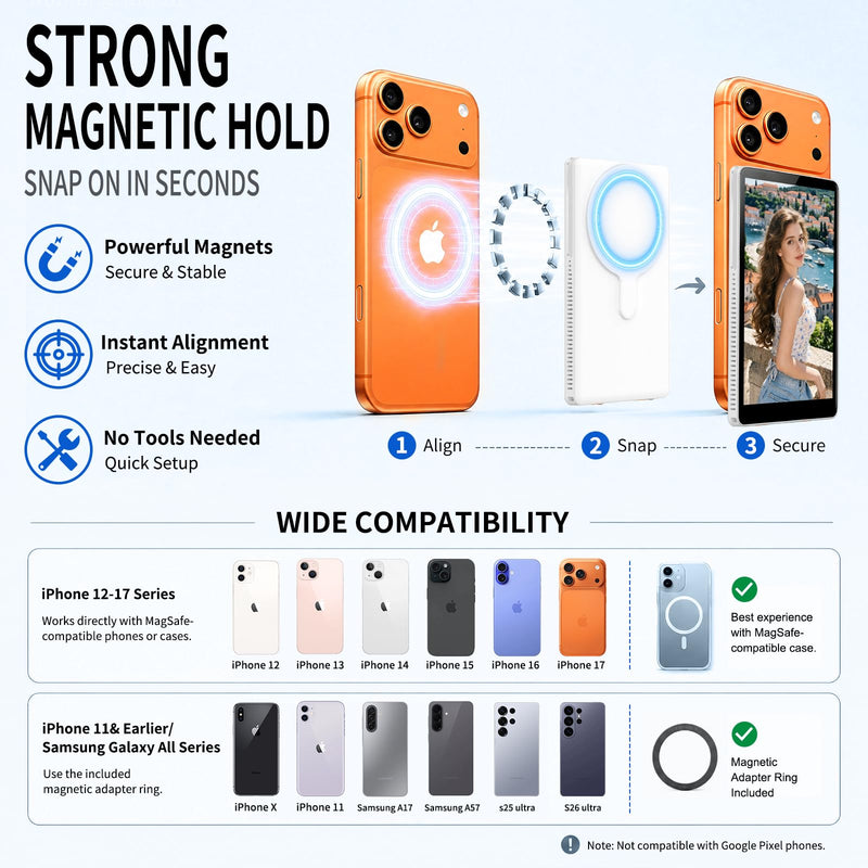 5'' Touchscreen Selfie Screen Monitor with 5000mAh Long-Lasting Battery | Portable External Phone Monitor for iPhone & Samsung, Wireless Back Camera Monitor, Magnetic Monitor for Vlog Live Streaming