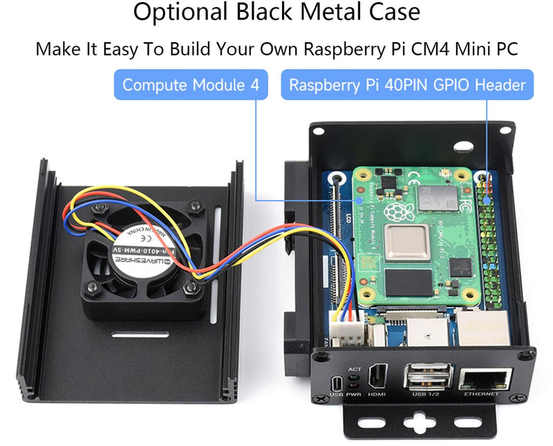 CM4 Base Board (Advanced C Version) for Compute Module 4, with Raspberry Pi 40PIN GPIO Header/MIPI CSI Camera Ports/LCD Display Port/Fan/HDMI/USB/Gigabit Ethernet RJ45 Connector C Version Base Board