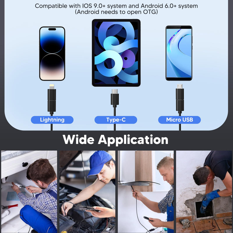 BlueFire Upgraded Endoscope Camera with Light, 1920P HD Borescope, 16.4ft Semi-Rigid Snake Camera for Android and iOS Smartphone, Tablet, Black, IP67 Waterproof 16.4 FT