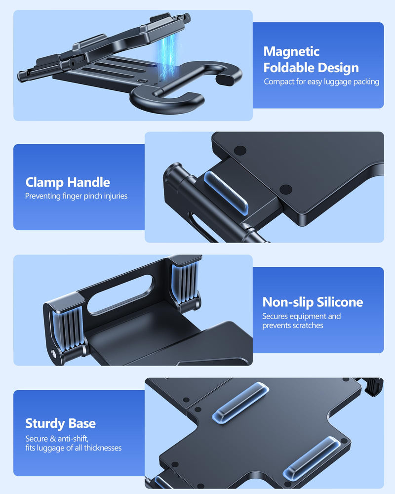 Ergonomic Adjustable Luggage Laptop Stand - 6 Angle Adjustment | Foldable, Retractable Handle, Laptop Stand for Luggage Business Trips Travel Airport Train- Fit laptops up to 16 inches