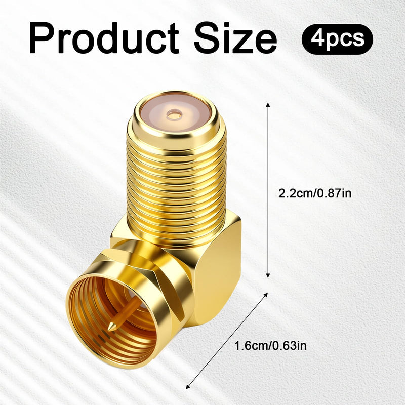 4Pcs 90 Degree Cable Coax Connector Right Angle Coax Adapter F Coaxial Connector 90 Angled Coax-Cable RG6 Coaxial Adapter Wall Plate Connectors, Gold