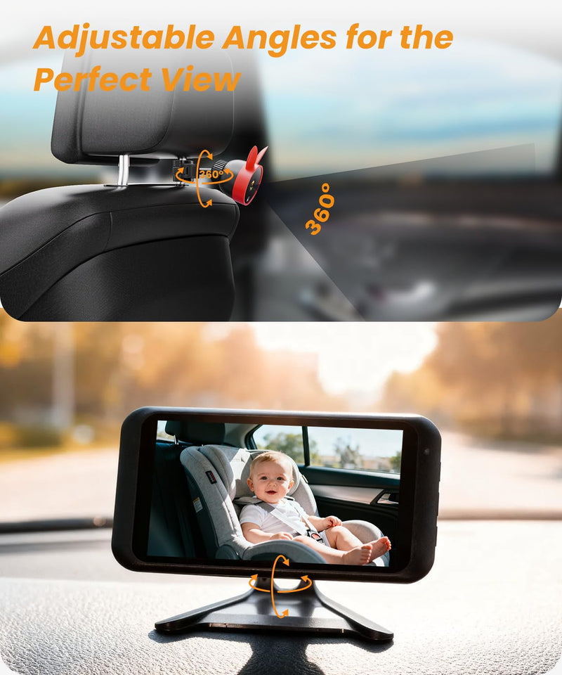 Babyvue BV2 USB Baby Car Camera, 4.5'' HD 1080P USB Rear-Facing Mirror, IR Night Vision, 360° Adjustable, Plug & Play Backup Monitor for Child & Pet Safety Red