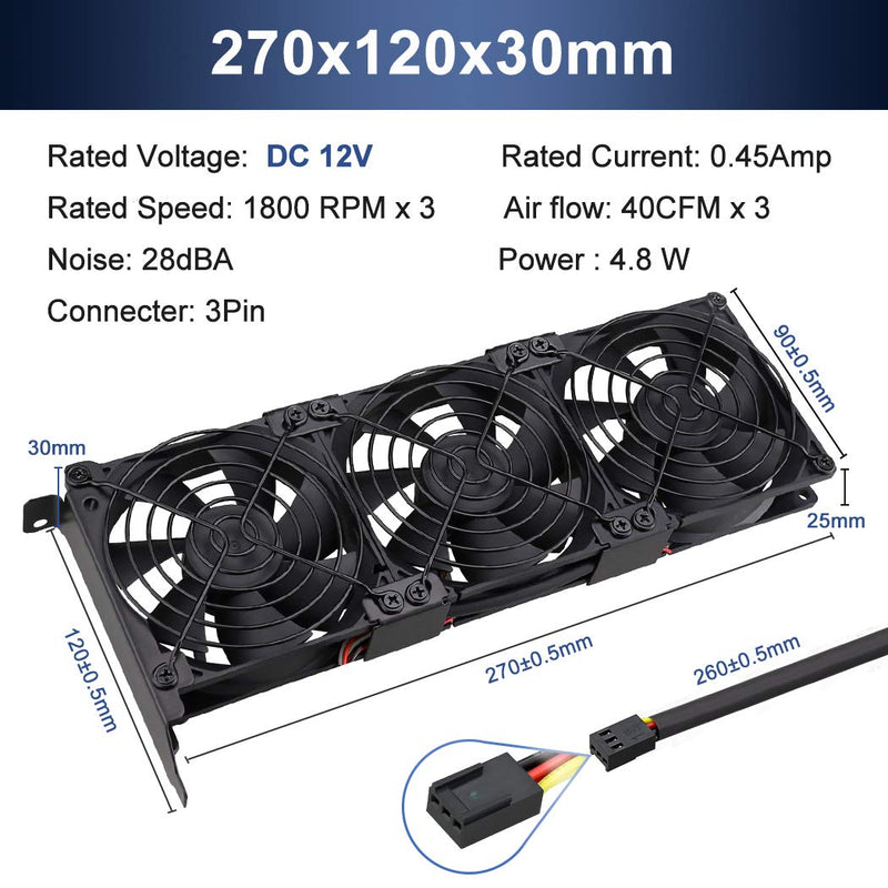 Wathai 3x90mm GPU Cooler Fans, 10.86in(L) x 4.72in(W) x 1.18in(H), Desktop, 120 CFM, 37dBA, PWM Controllable, 12V, 1800RPM, For Gaming, Video Editing, Mining Rigs 3x92mm