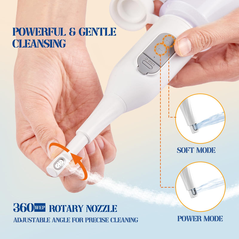 Portable Bidet Sprayer with 360° Nozzle | USB-C Rechargeable Bidet Comes with 205 ml Water Bottle & Dual Modes | Waterproof Handheld Electric Travel Bidet for Women, Men, Babies & Personal Hygiene