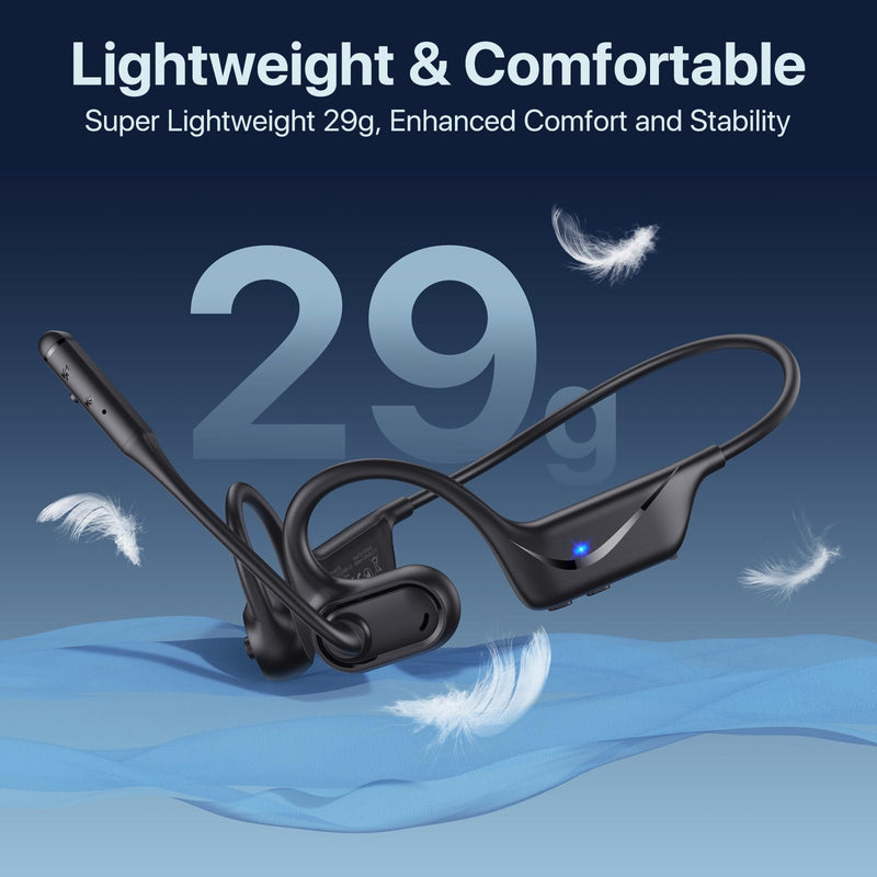 Open Ear Headphones with Mic, 29g Bluetooth Headset, Air Conduction Headphones with Dual Device Connection & Mute, Wireless Headset with Mic for Work, Driving, Office, Workout, Black
