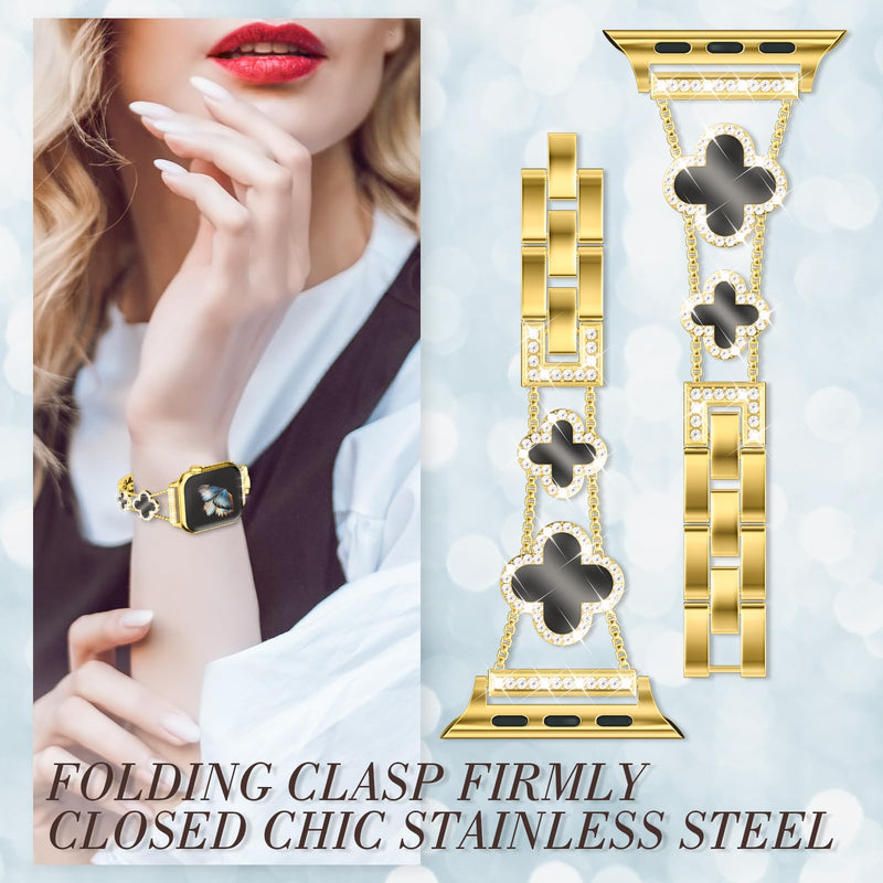 Bling Metal Band Compatible with Apple Watch Bands for Women 41mm 40mm 38mm 42mm 46mm 49mm 45mm 44mm,Adjustable Designer Cute Stylish Strap for iWatch Series11/10/9/8/7/6/5/4/3/2/1/SE/Ultra A-Gold/Black 41/40/38/42mm(Series 10/11)