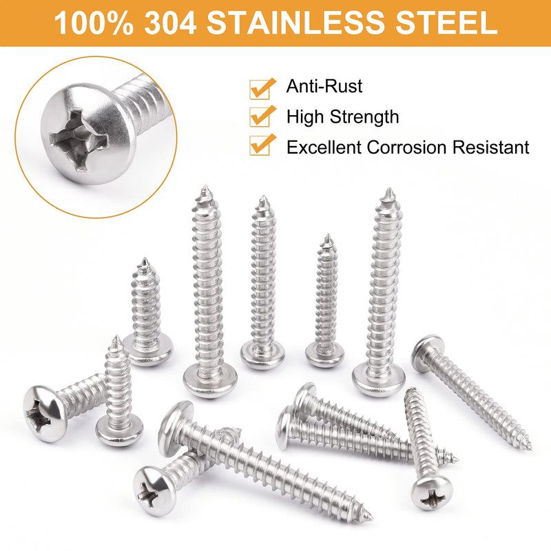 VIGRUE 510Pcs Stainless Steel Wood Screws Assortment Kit, #4#6#8#10#12 Phillips Pan Head Sheet Metal Screws Self Tapping Screws Set,Length 3/8" to 1-1/2" 510Pcs Pan Head #4#6#8#10#12
