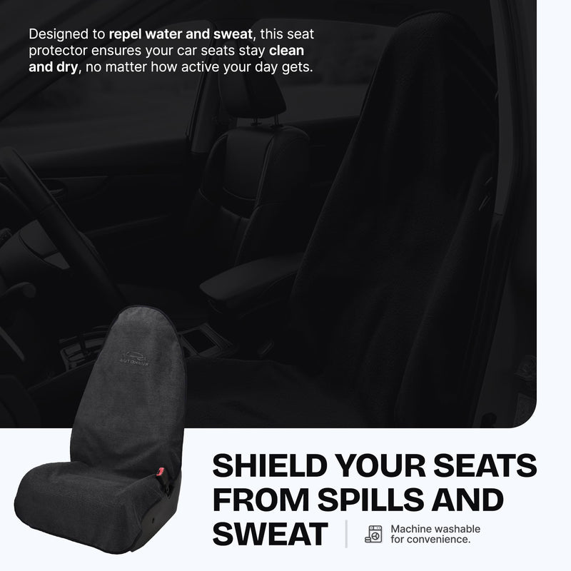 Sweat Towel Car Seat Cover – Terry Cloth Waterproof Sweatproof Protector for Gym, Sweat, Pets – Quick-Dry Washable Universal Fit Front Car Seat Towel Cover for SUVs, Trucks, Jeep Black