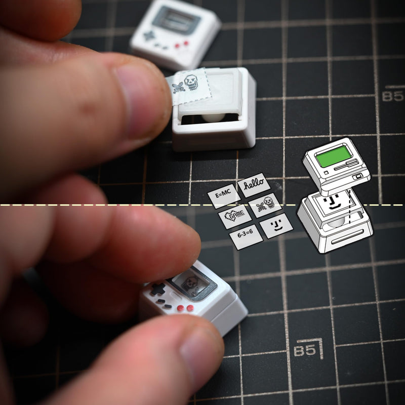 Artisan 3-in-1 Swappable Face Keycap Set for Mechanical Keyboard, 3 Independent Keycaps with Interchangeable Face Inserts, 1U Size, MX Switch Compatible for Gaming and Typing (White) White