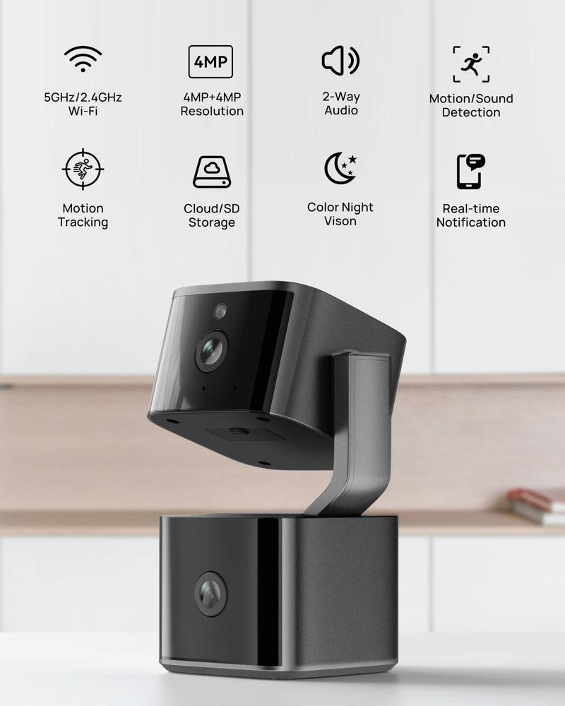 Dual Lens Security Camera Indoor 5G/2.4G WiFi, 2.5K Pet Camera with Pan Tilt for Home, Baby Monitor, AI Tracking, Color Night Vision, 2-Way Talk, No Dead Zone, 355° View, Alexa/Google