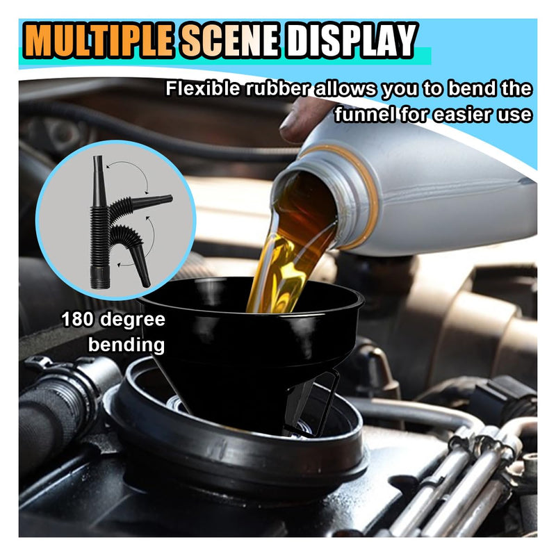 Wide Mouth Oil Funnel with Handle, Automotive Flex Funnel with Flexible Spout Extension Nozzle Hose Mesh Screen Filter for Cars Motorcycles Engine Oil, Liquid, Diesel, Kerosene, Gasoline 1 Black