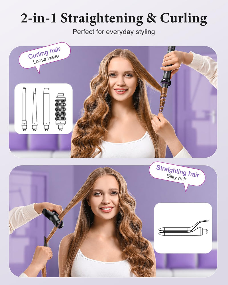 BESTOPE PRO 5 in 1 Curling Wand Set, Ceramic Interchangeable Barrels with Thermal Brush & Straightener, 13 Temp LED Display, Heat Resistant Accessory Kit Purple
