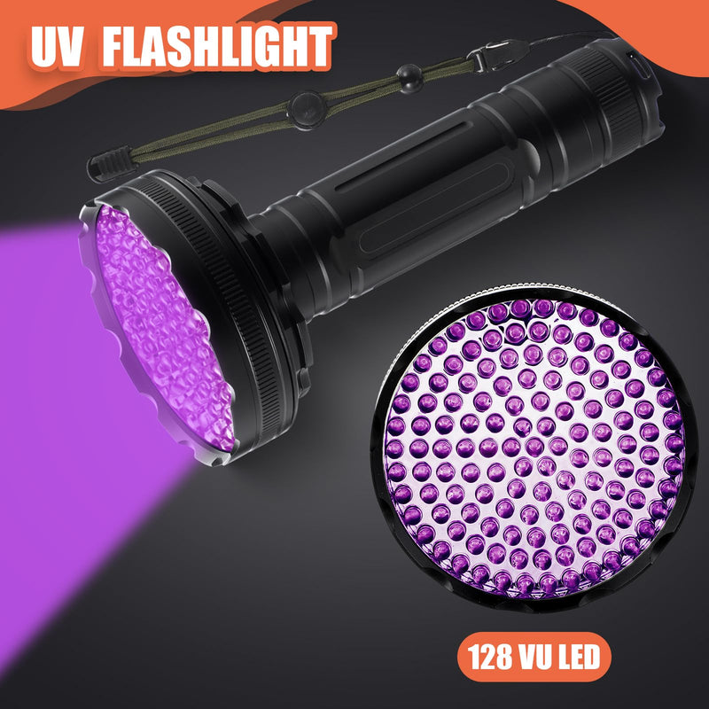 AC Leak Detector Kit AC UV Oil Dye Leak Detection Includes LED Flashlight and UV Protective Glasses with Box for Car Refrigerant Detector Tool(128 LED) 128 LED