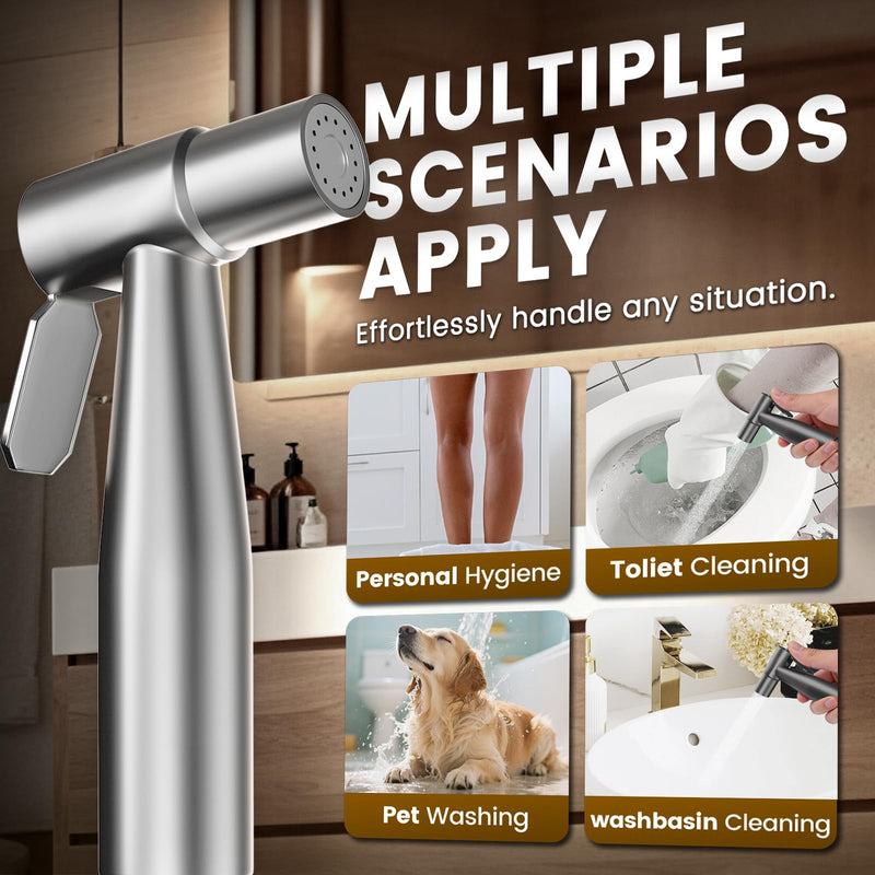 Handheld Bidet Sprayer for Toilet - Adjustable Pressure Stainless Steel Jet Sprayer for Cloth Diaper Cleaning, Feminine Wash & Baby Care, Muslim Shower Hose Kit KPGFWY (Gunmetal Gray) Gunmetal Gray
