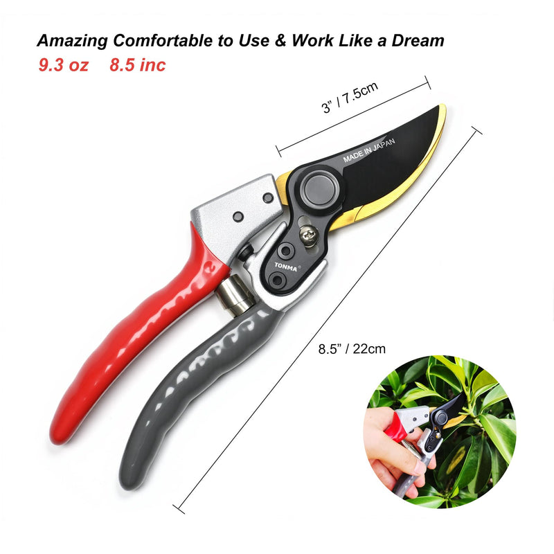 TONMA Bypass Pruning Shears [Made in Japan] 8 Inch Heavy Duty Garden Shears for Gardening, Professional Hand Pruners Garden Clippers with Japanese SK4 Steel Blades, Ergonomic Non-Slip Grip Bypass Pruning Shears Heavy Duty