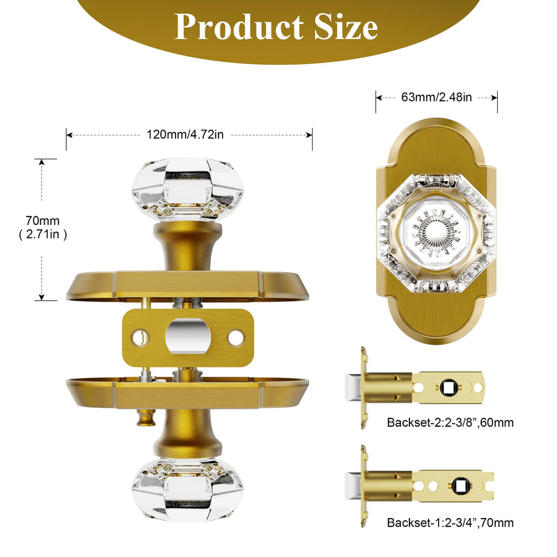 Crystal Door Knobs Interior, Antique Brass Door Knob with Lock, Glass Privacy Door Knob for Bedroom Bathroom 1 Pack