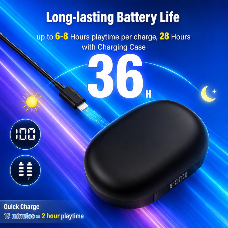 Open Ear Headphones, NEW Over Ear Earbuds with 4 ENC Noise-Canceling Mic | Ultra-Comfort Bone Conduction Earbuds, BT5.4, HD Stereo, IPX7 Waterproof, Ergonomic Earhooks,36H Sports Ear Buds for Running A-Deep Black