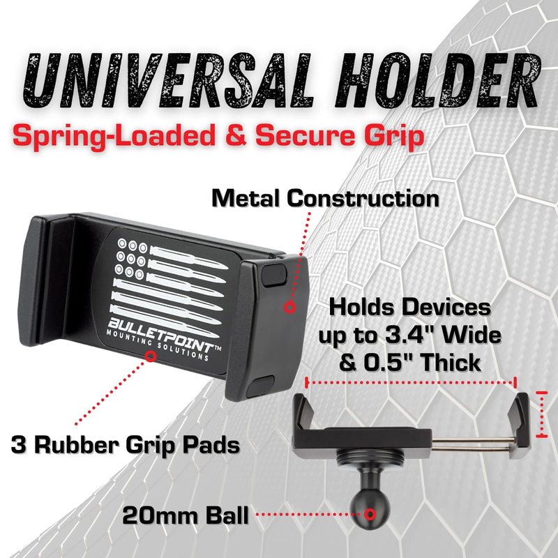 Bulletpoint Metal Dash Mount Cell Phone Holder & Action Camera Mount Compatible with 2011–2018 Jeep Wrangler JK (Dual 20mm Ball Base) Dual 20mm Ball Base