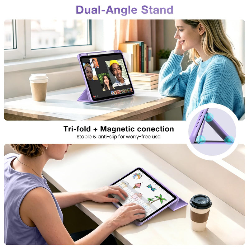 MoKo Slim Case for iPad Air 11 Inch, iPad Air 5th/4th Gen, Lilac | With Pencil Holder, Supports Touch ID, Hard PC Back Shell, Trifold Stand Design, Auto Sleep/Wake, 2 Adjustable Angle
