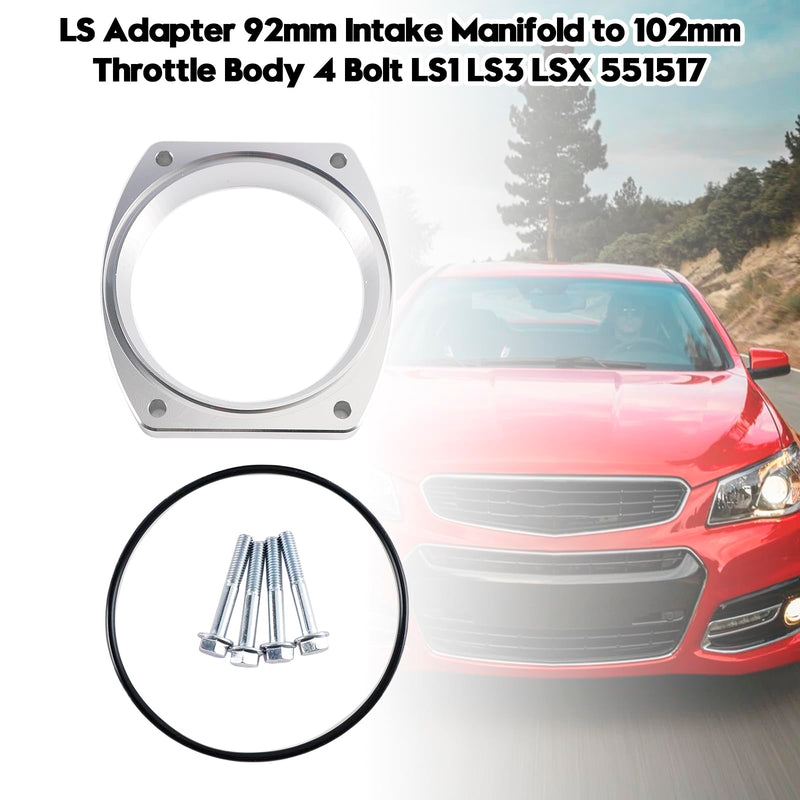 Bruce & Shark 102mm Aluminum Throttle Body Adapter Spacer Plate Kit Compatible with GM LS1 LS3 LSX LS Engine, With 4 Bolt & O-Ring