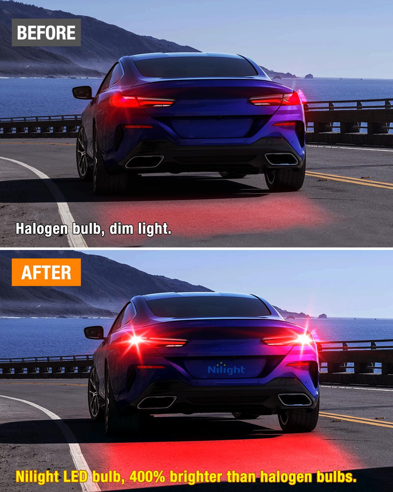 Nilight 1157 LED Bulb 2PCS 57LED Red 2057 2357 BAY15D 7528 Brake Stop Light Turn Signals Light Tail Light with Projector Replacement for Trucks Cars Motorcycles 1157/2057/2357/BAY15D/7528