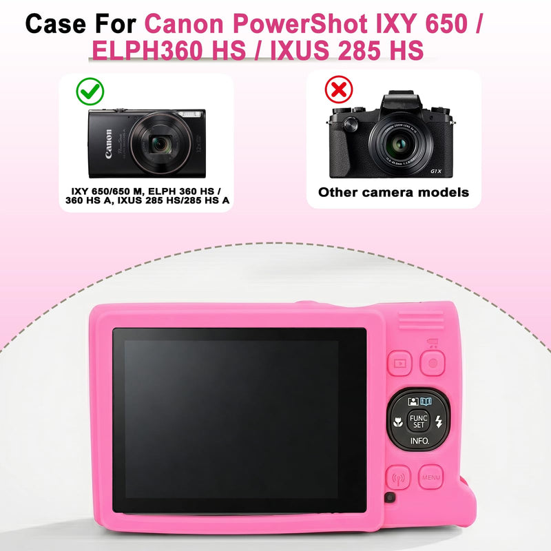 Case for Canon PowerShot IXY 650 / ELPH 360 HS/IXUS 285 HS Camera | Soft Silicone Protective Camera Cover with Removable Lens Cap, Includes 2 Screen Protectors & Wrist Strap (Hot Pink) Hot Pink