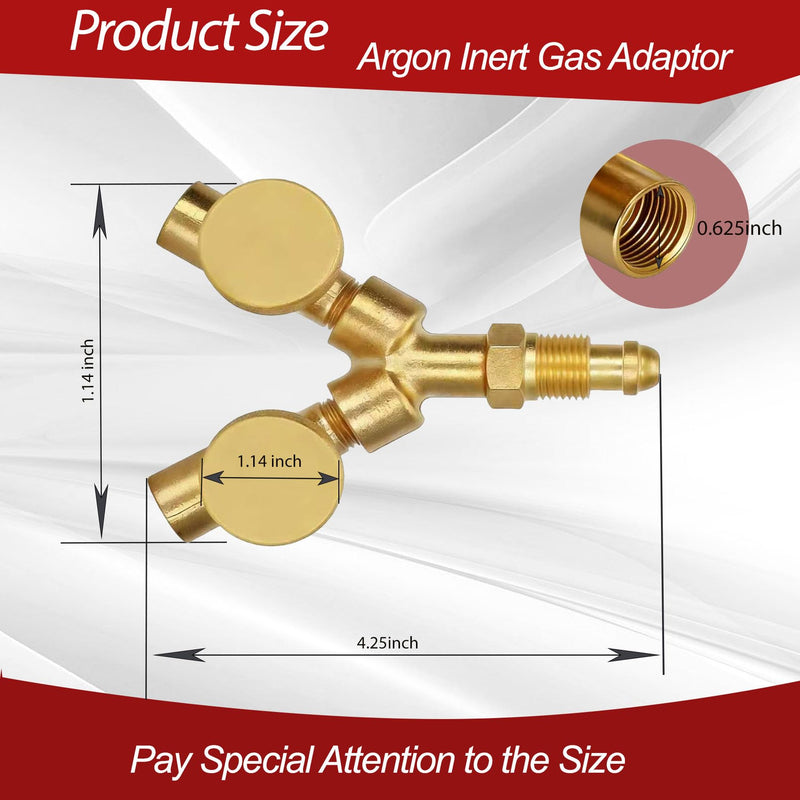 411 Valved Y Connector for Argon & Inert Gas welding, Argon Hose Fittings with Dual Shut Off Valve, 5/8" 18 Male Female Argon Gas Y Connector for Welding, MIG & Purge, Brass, 200 PSIG,Argon Y Valve
