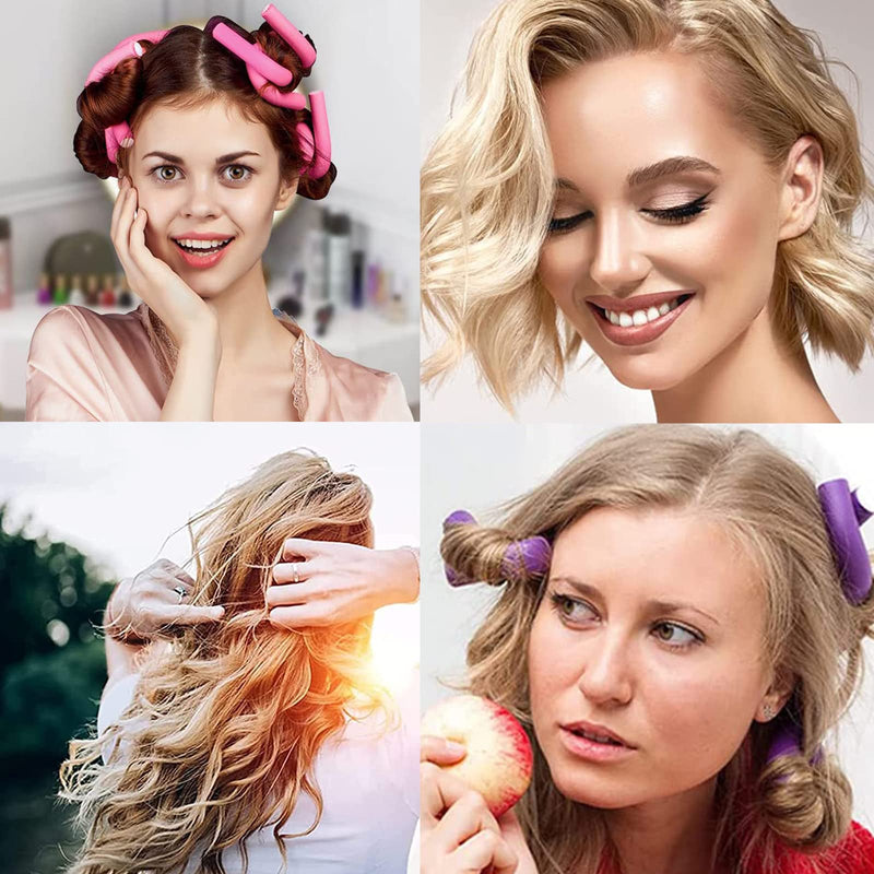 30 Pcs Flexible Curling Rods, Twist Foam Hair Curlers No Heat Soft Roller, Rollers Heatless for Long Medium Short Tool Perfect Salon Styling, yellow, pink, purple