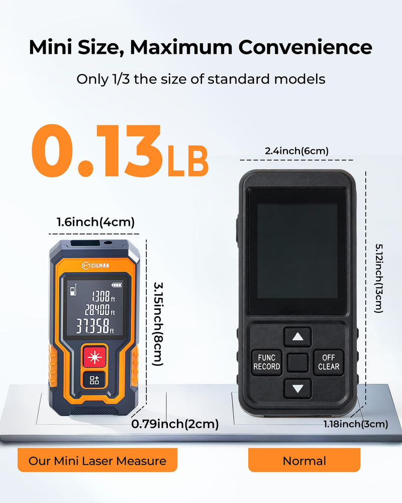 Laser Measuring Tool 262Ft, CIGMAN Pocket-Size Digital Laser Tape Measure, Mini Rechargeable Laser Measure with High Accuracy, 4 Units Ft/Ft+in/in/M, Backlit LCD, Length/Area/Volume/Pythagorean Mode