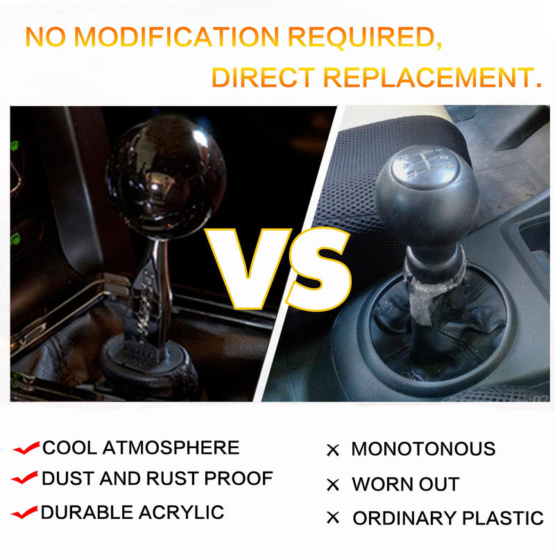 Round Ball Shift Knob Universal Gear Shift Knob 5 6 Speed for Manual Automatic Vehicles with Adapters (Pure Black) Pure-black