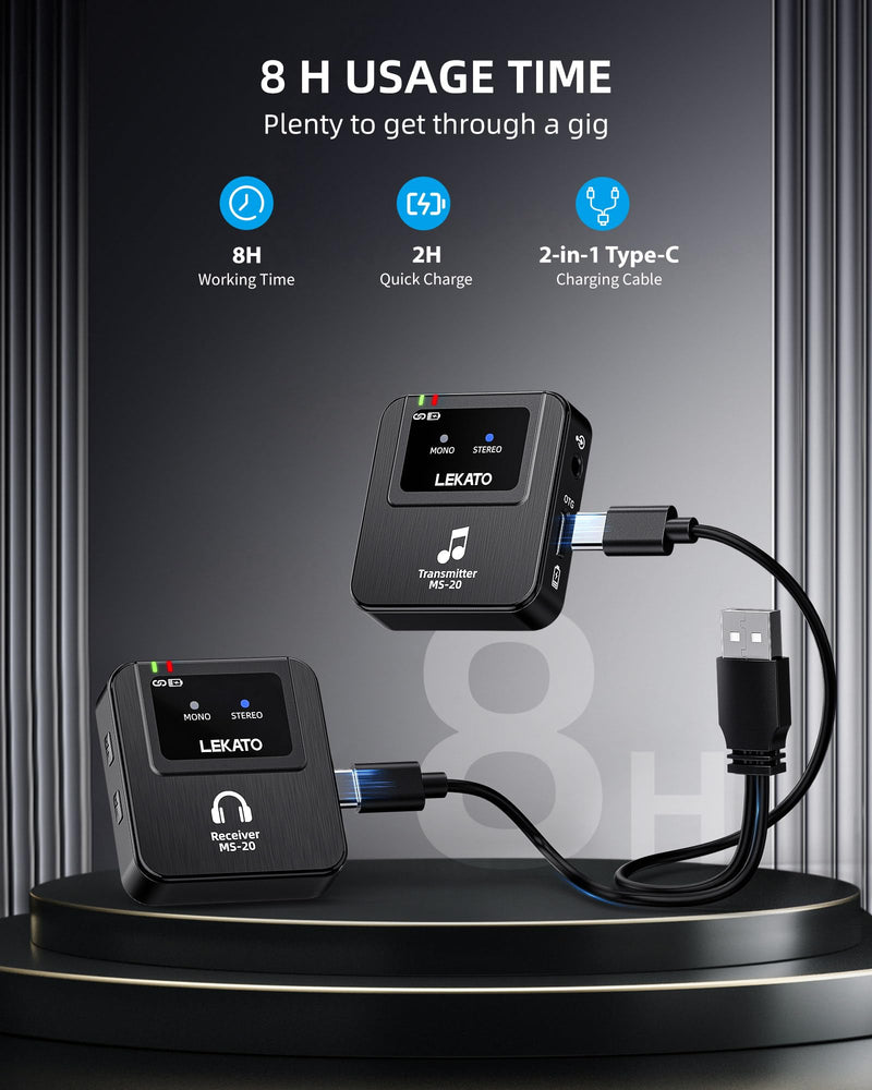 LEKATO Wireless in-Ear Monitor MS-20, 2.4G IEM System 1Transmitter for 1-1, Auto-Pairing, OTG Support, One to More, in-Ear Monitoring for Studio,Live,Singer,Band Starter