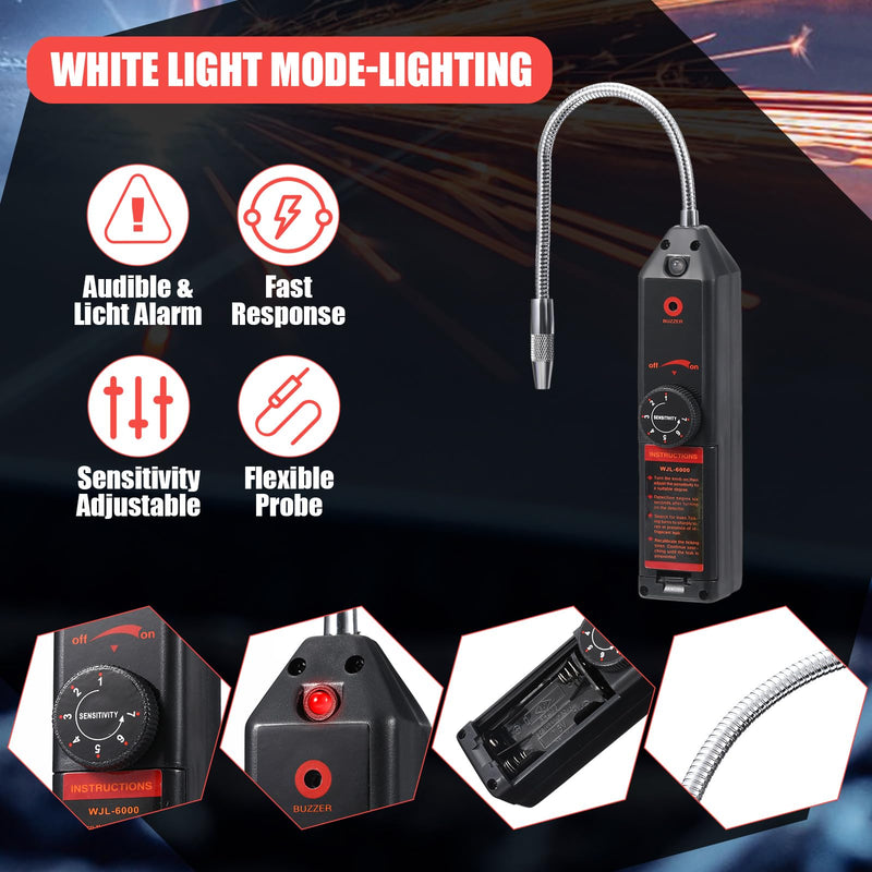 Auto Air Conditioner Leak Detector Tool WJL-6000 Refrigerant Leak Detector with UV Flashlight and Yellow UV Protective Glasses for HVAC Air Conditioner R22 R410A R134A (Large 28 LED)
