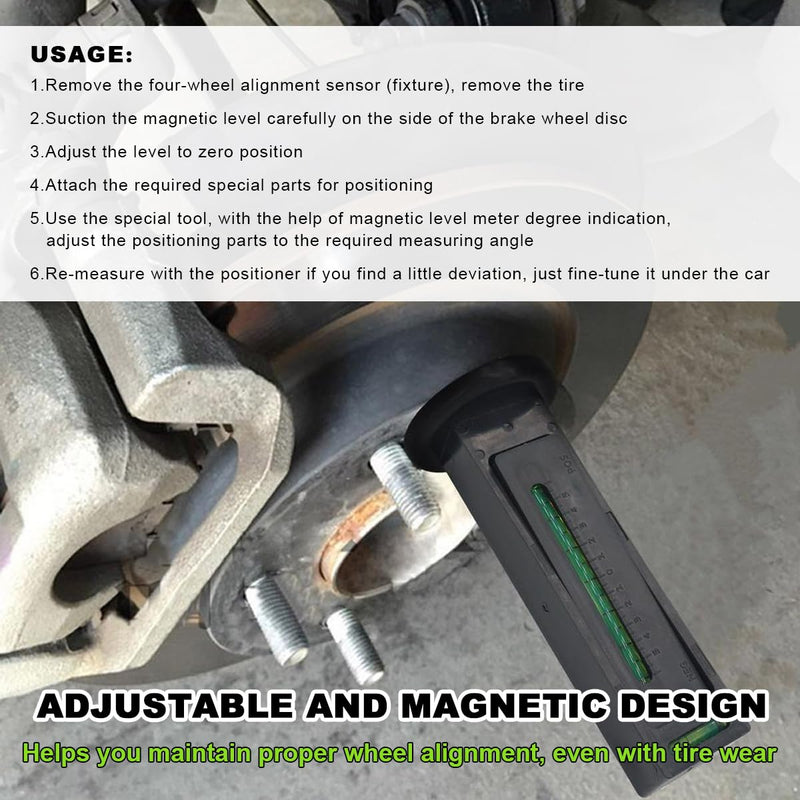 Adjustable Magnetic Gauge Tool, Camber Castor Strut Wheel Alignment Gauge with Magnetic Base, Universal Automotive Wheel Alignment Tool for Car Truck RV Tire Repair (Black) Black