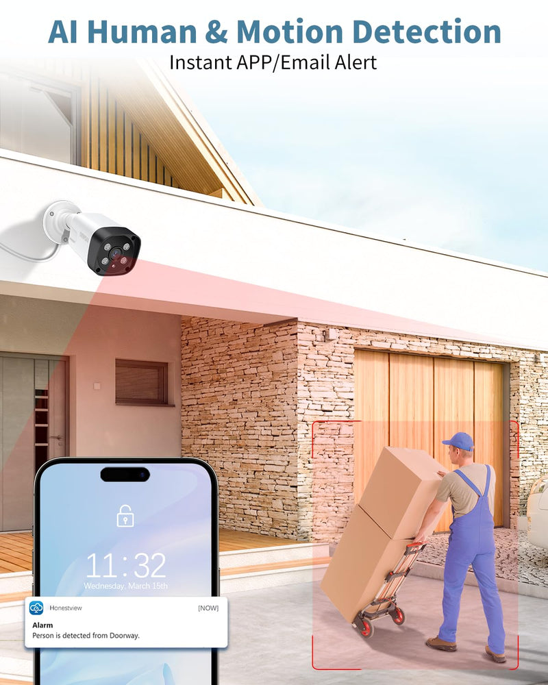 OHWOAI Extend Camera for Outdoor CCTV Security Camera System with 130°Wide Angle-Lens,8.0MP IP Wired Security Cameras,Home Surveillance Video Equipment