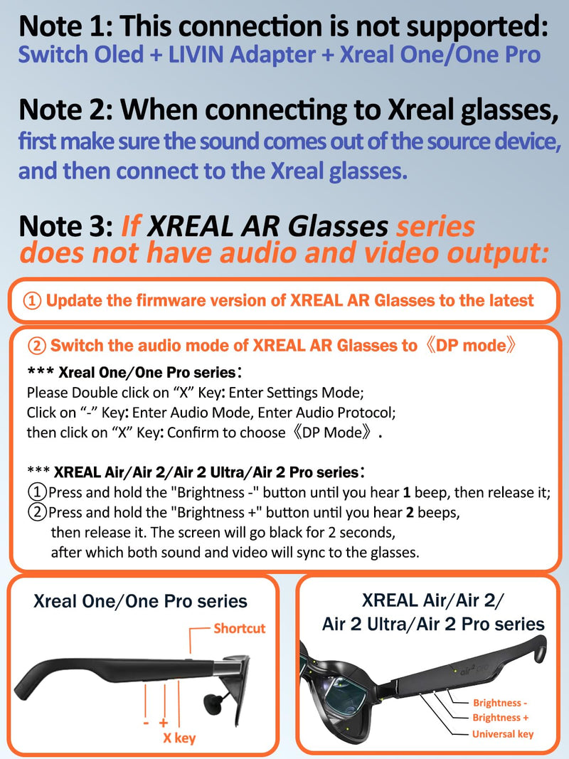 LIVIN USB C to Portable Monitor、AR Glasses XREAL One、Air 2 Pro/VITURE Pro/RayNeo Air 2s、3s/Rokid,【4K@60Hz+PD 100W+Audio 3.5mm】,USB C to Type C Adapter iPhone15/16、Android、PC、Switch、Steam Deck、Rog Ally