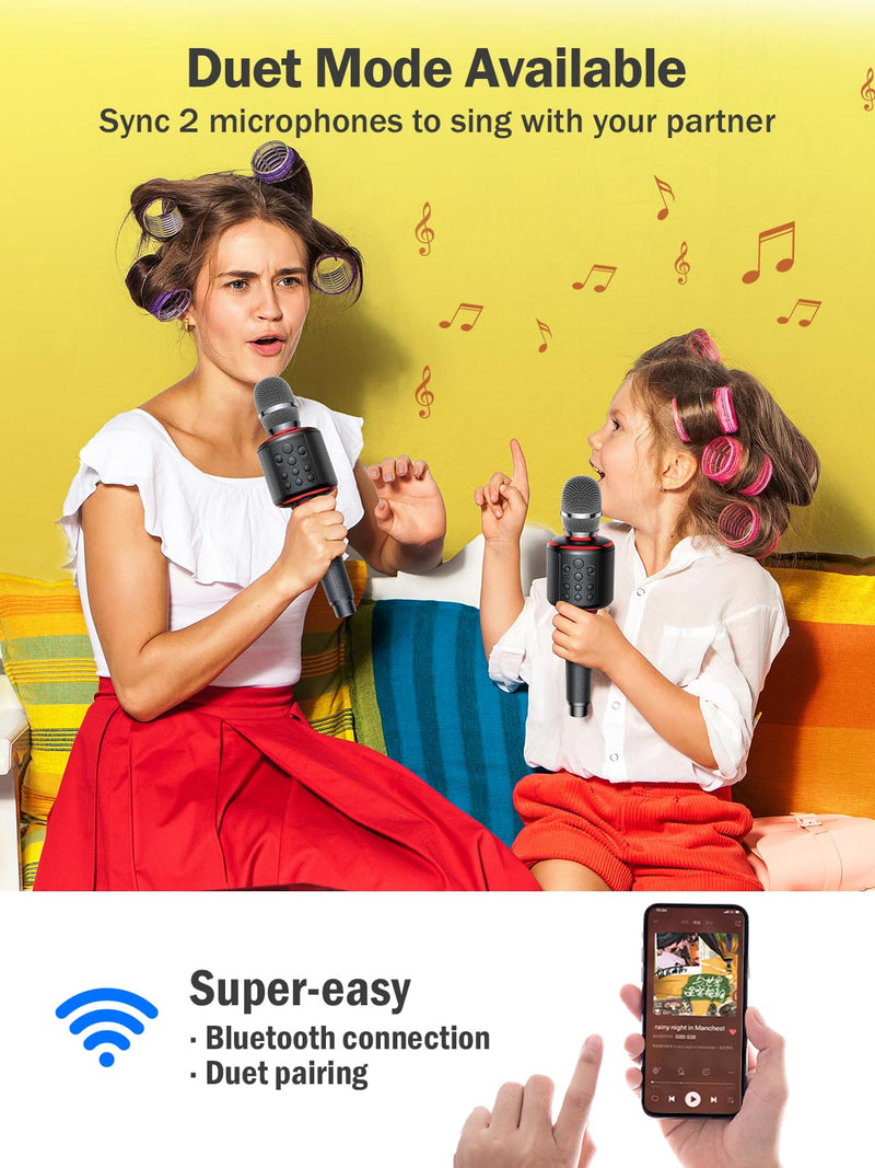 Wireless Bluetooth Karaoke Microphone, Built-in Loud Speaker for 10H Playback, Add Reverb/Duet Mode/Earbuds Monitoring, Portable Karaoke Machine for Entertainment & Singing Practice (Black&Red) Black&Red