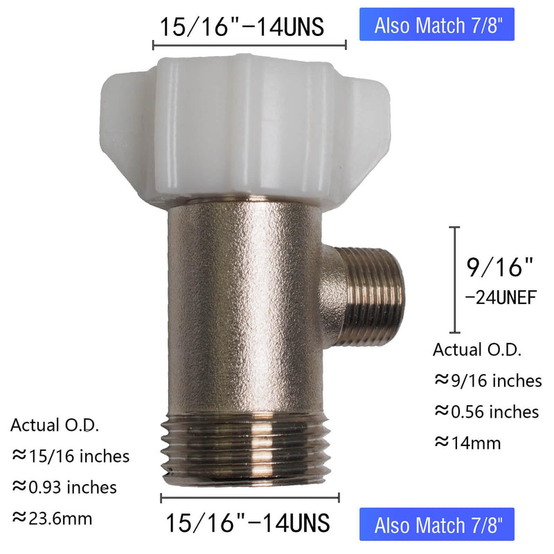 Bidet T Adapter - T Valve Adapter or Tee Connector, Made of Brass (7/8" x 7/8" x 3/8") Thread Code 15/16"-14UNS, Thread Branch 9/16"