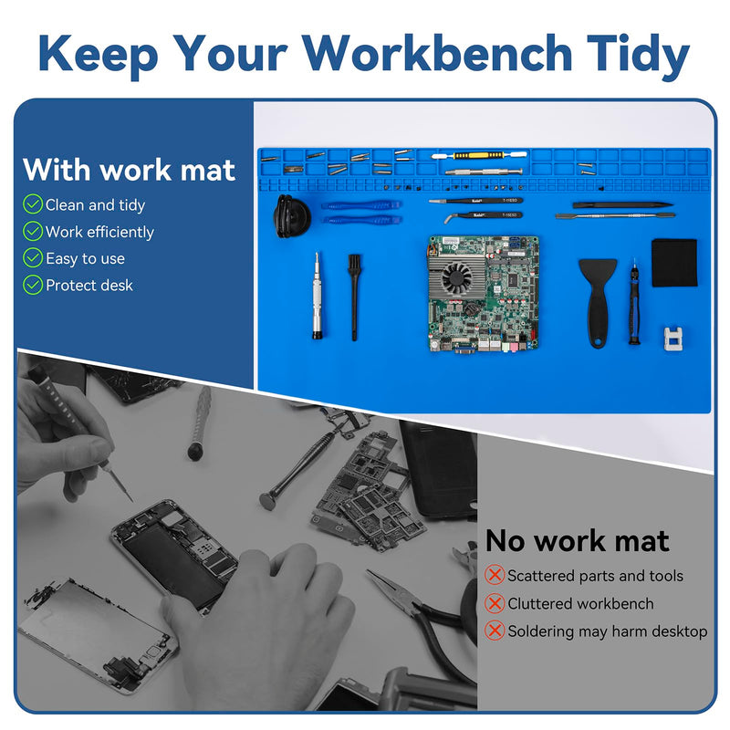 Kaisi Extra Large Soldering Mat, Oversized 932°F Heat Resistant Silicone Solder Mat, Large Repair Workbench Pad for Electronics Phone Watch Laptop Repair, BGA Soldering Iron (Blue,27.6''x15.7'') Blue 27.6'' x 15.7''