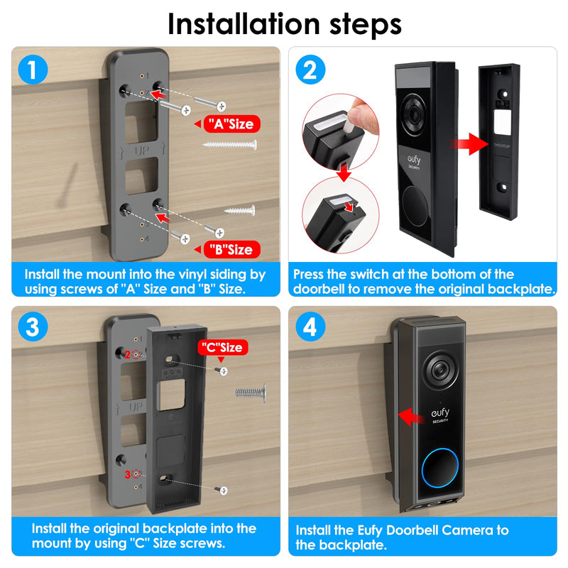 Vinyl Siding Mount for Eufy Doorbell Camera E340/C30/C31,Adjustable Angle Doorbell Wedge Corner Mounting Bracket Kit for Eufy E340,Camera Mount Solve Siding Tilt Problem(4" Standard Vinyl Siding Only)