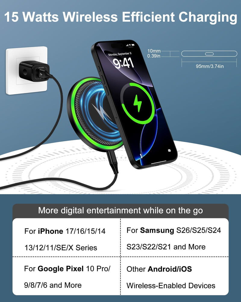 15W Wireless Charger for Google Pixel 10 Pro XL/10a/9 Pro XL/8 Fast Charge | Cordless Charging Pad with QC 3.0 USB Charger Block + USB-C Cable Cordless Charge Station Phone Charger for Android Wire less Black