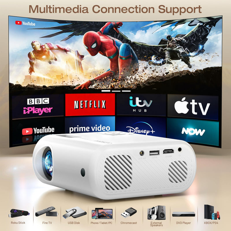 Mini Projector, CLOKOWE 2024 Upgraded Portable Projector with 9000 Lux and Full HD 1080P, Movie Projector Compatible with iOS/Android Phone/Tablet/Laptop/PC/TV Stick/Box/USB Drive/Game Console 2024 Upgraded 9000Lux