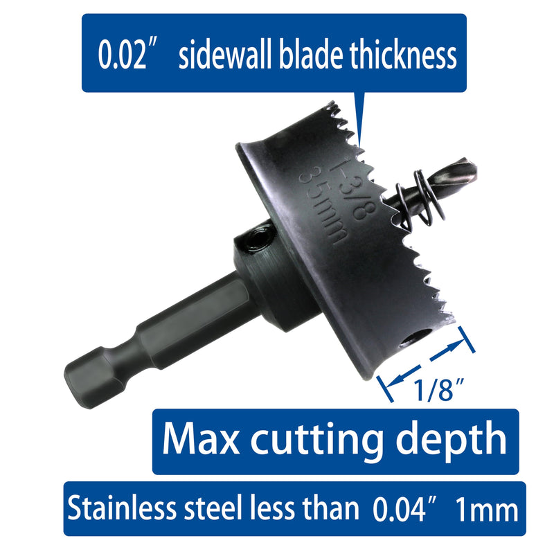 Thin-Wall HSS Bi Metal Hole Saw Kit 7/8,1-1/8,1-3/8 Inch for Impact Driver HSS-3PCS