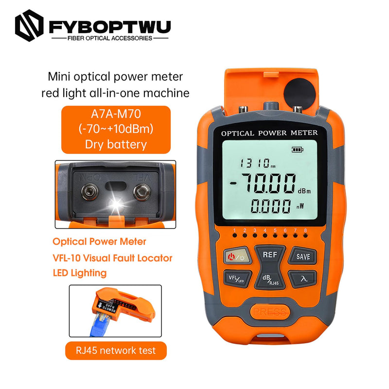 1pc 4 in 1 Function Visual Fault Locator & OPM Portable Optical Power Meter (FC/SC/ST) & RJ45 Network Test & LED Lighting, Portable Fiber Optic Tester, Range: (-70) dBm ~ (+10) dBm