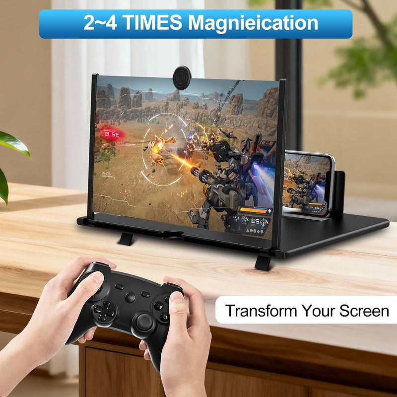 12 Inch Phone Screen Magnifier, Foldable Cell Phone Screen Magnifier, Pull Out Phone Screen Amplifier for Movies, Video, Gaming, Compatible with All Smartphones (Black)