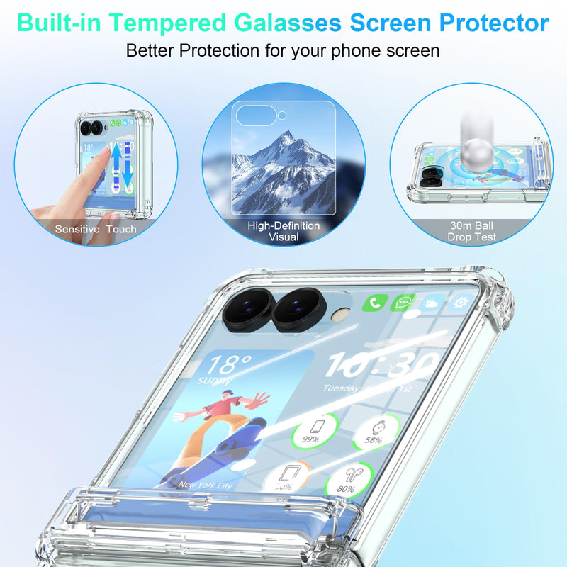 Designed for Samsung Galaxy Z Flip 8 Case with Hinge Protection Clear | Built-in Tempered Glass Screen Protector for Flip 8 Shockproof Protective Phone Case Cover
