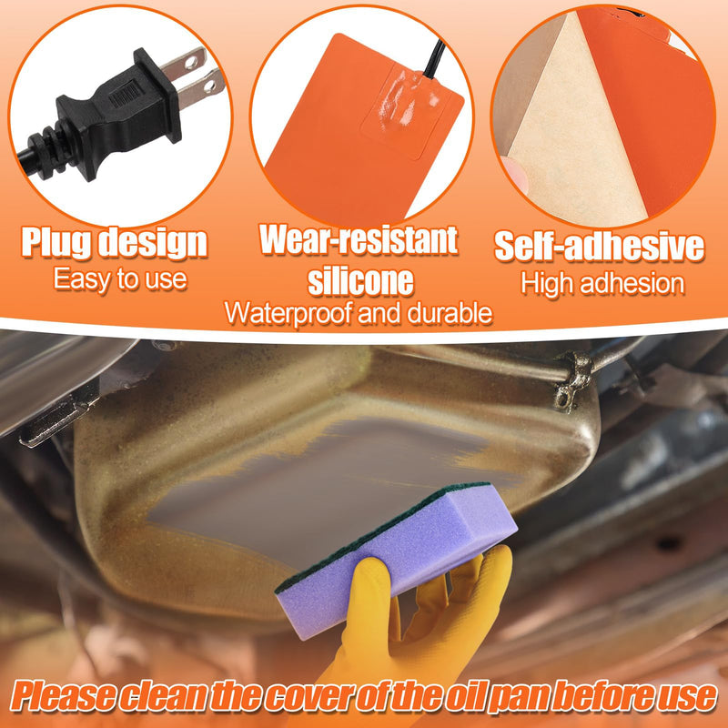 Silicone Pad Heater - 4 * 5in Car Engine Oil Pan Heater with 194°F Thermal Protector & 68" Power Cord, Self-adhesive Warmer for Automotive (120V 150W) 2pcs 4*5in